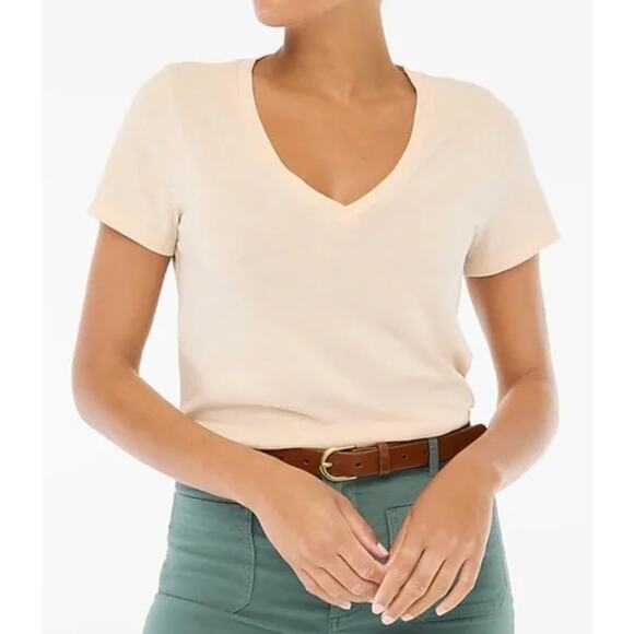 J Crew Factory | NWT Short-sleeve vintage cotton Vneck tee Caribbean Sand } Sz M - Picture 1 of 7